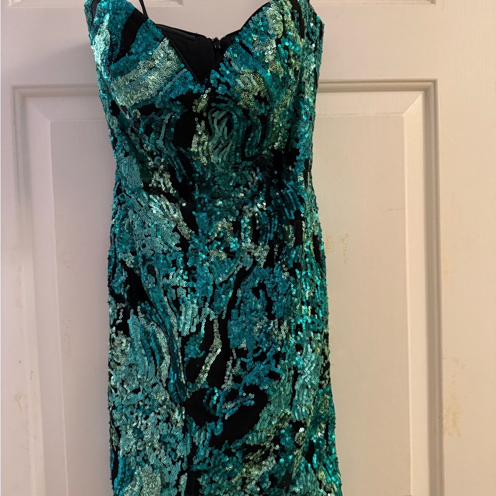 Alyce Paris Jade Green Strapless Sequin Dress 0